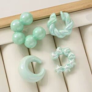 Green Resin Earcuff Set - Four Pieces